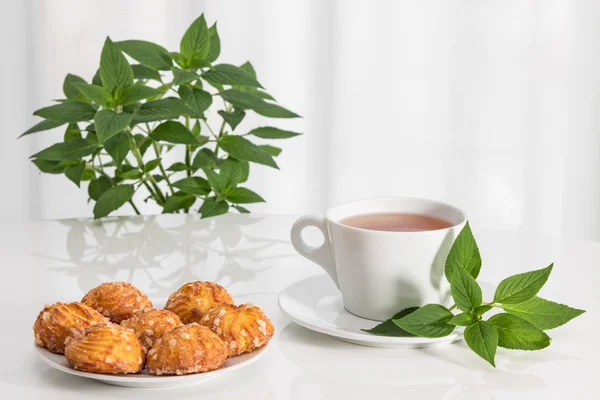 Tea, mint and tasty cookies — Stock Photo, Image