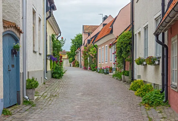 Gata med gamla hus i en svensk stad visby — Stockfoto