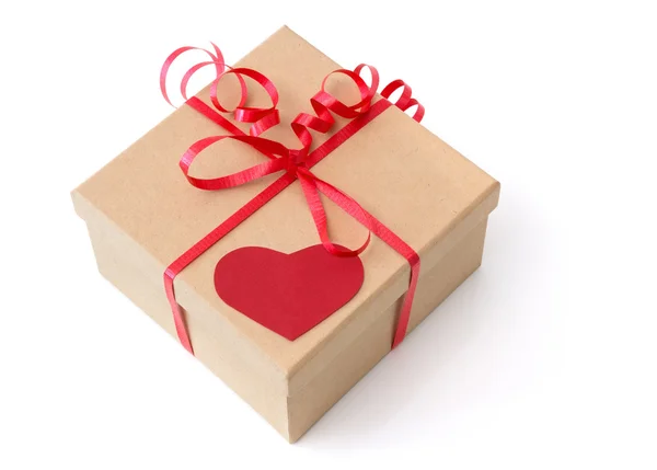 Valentine gift box with red heart — Stock Photo, Image