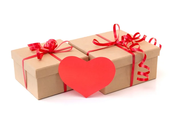 Valentinstag Geschenkboxen mit rotem Herz — Stockfoto
