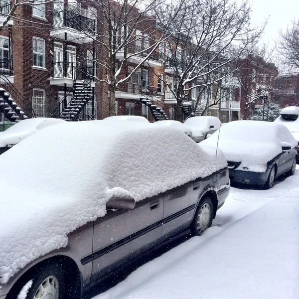 Carros cobertos de neve após a tempestade de neve — Fotografia de Stock