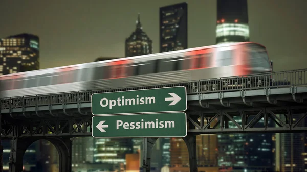Ulica Podpisz Drogę Kierunku Optymizmu Kontra Pesymizm — Zdjęcie stockowe