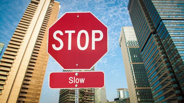 Straßenschild Die Richtung Viel Schnell Oder Langsam — Stockfoto