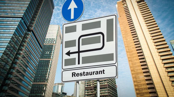 Rua Assine Caminho Direção Para Restaurante — Fotografia de Stock