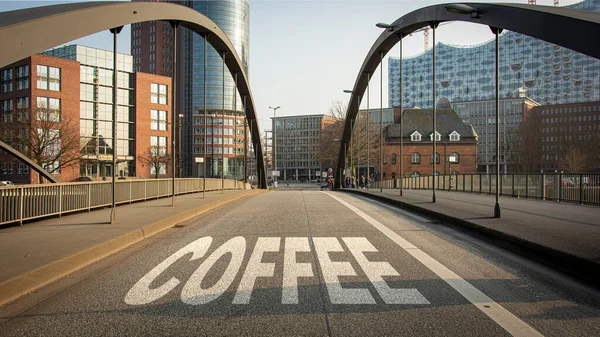Улица Подписать Путь Кофе — стоковое фото