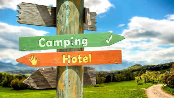 Street Sign Direction Way Camping Hotel — Stock Photo, Image