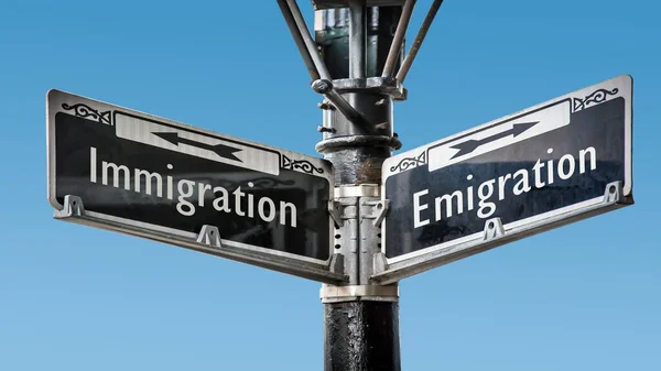 Улица Подписывает Направление Эмиграции Против Иммиграции — стоковое фото