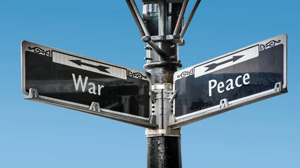 Straat Teken Weg Naar Vrede Oorlog — Stockfoto