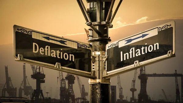 Straßenschild Weist Den Weg Richtung Inflation Deflation — Stockfoto