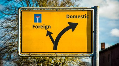 Street Sign the Direction Way to Domestic versus Foreign clipart