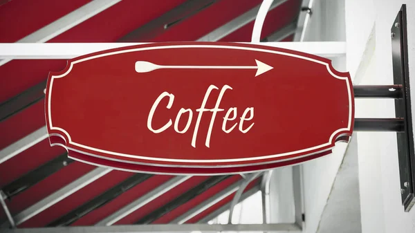 Straat Teken Richtings Wijze Naar Koffie — Stockfoto