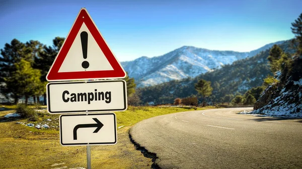 Gata Underteckna Riktningen Väg Till Camping — Stockfoto