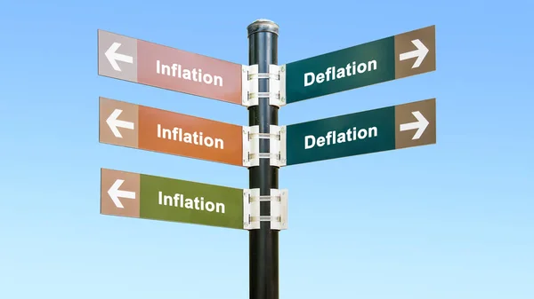 Straßenschild Weist Den Weg Richtung Inflation Deflation — Stockfoto