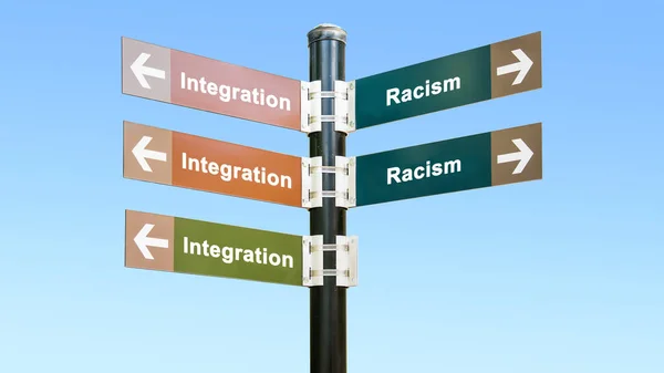 Street Sign Direction Way Integration Racism — Stock Photo, Image