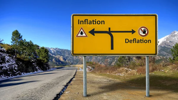 Street Underteckna Riktningen Vägen Till Inflation Kontra Deflation — Stockfoto