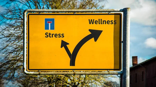 Rua Assine Direção Caminho Para Bem Estar Estresse — Fotografia de Stock
