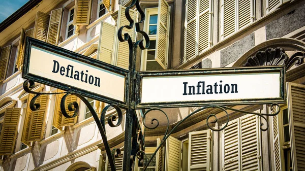 Street Underteckna Riktningen Vägen Till Inflation Kontra Deflation — Stockfoto