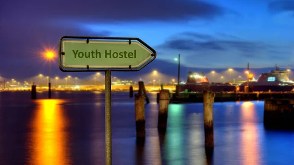 Street Sign Direction Way Youth Hostel — Fotografie, imagine de stoc