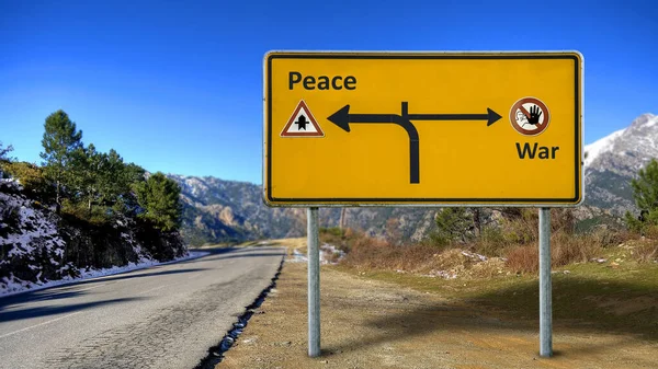 Street Sign Direzione Verso Pace Contro Guerra — Foto Stock