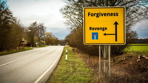 Οδός Υπογραφή Δρόμο Για Συγχώρεση Έναντι Της Εκδίκησης — Φωτογραφία Αρχείου