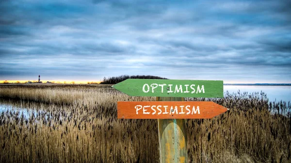 Straßenschild Weist Den Weg Zum Optimismus Pessimismus — Stockfoto