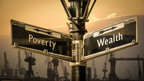 Rua Assine Caminho Direção Para Ricos Pobreza — Fotografia de Stock