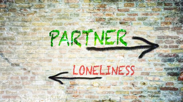 Ulica Podpisz Drogę Kierunku Partnera Kontra Samotność — Zdjęcie stockowe