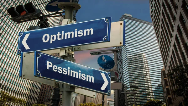 Вуличний Знак Шлях Оптимізму Проти Песимізму — стокове фото