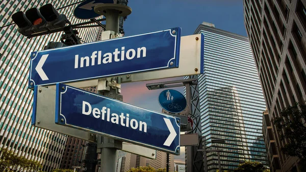 Straßenschild Weist Den Weg Richtung Inflation Deflation — Stockfoto