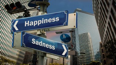 Sokak Işareti mutluluk ve üzüntü karşı yön yolu