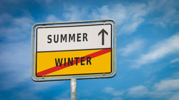 Street Sign Direction Way Summer Vsus Winter — стоковое фото