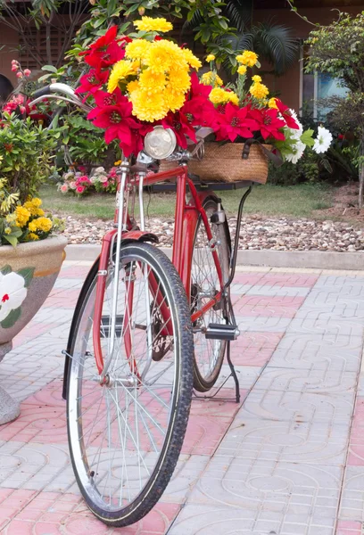 Vélo décoré avec des fleurs — Photo