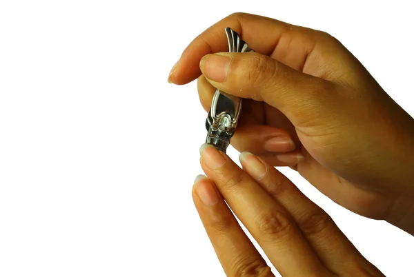 Woman cleaning her nails — Stock Photo, Image