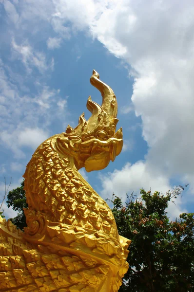 Bunte goldene Drachenstatue im Tempel — Stockfoto