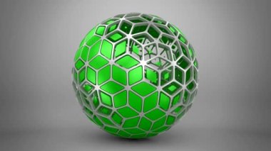 Canlandırılmış Geometrik Şekil. Gri arkaplan, döngü, 1 'de 2, alfa matte, 3d görüntüleme, 4k çözünürlük