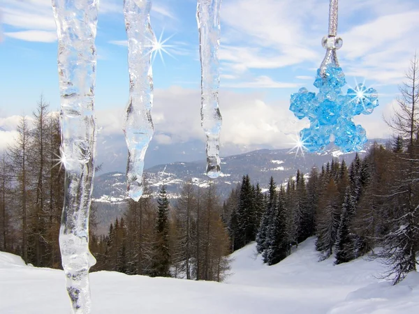 Icicles with blue crystal beads — Stock Photo, Image