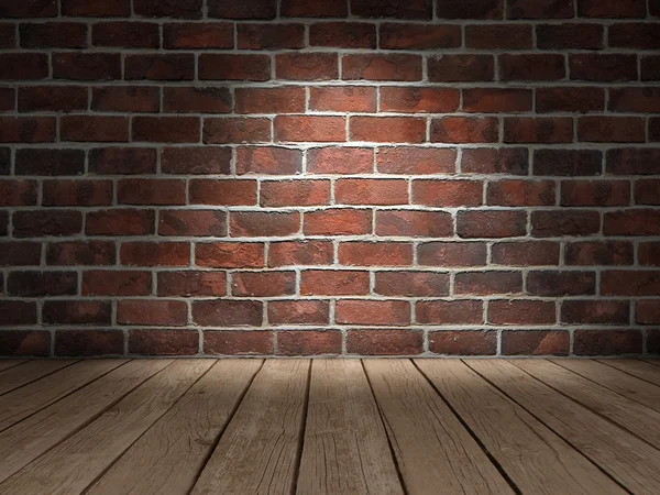 Cihlová zeď dřevěnou podlahu — Stock fotografie