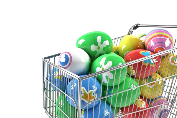 Shopping cart with Easter eggs — Stock Photo, Image