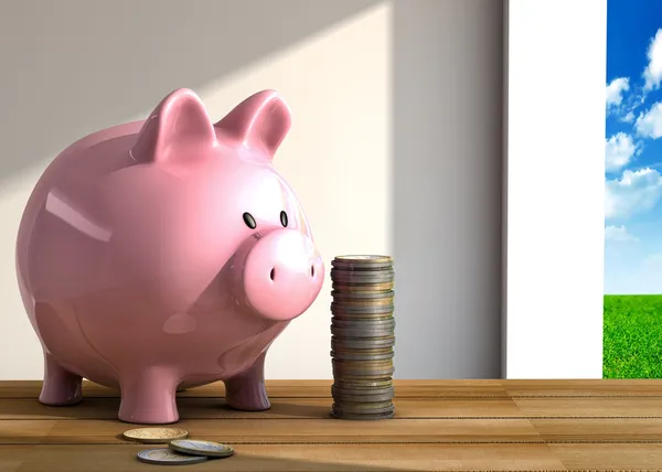 Piggy bank on table — Stock Photo, Image