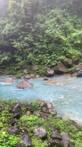 Rio Celeste Waterfall Tenorio Volcano National Park Costa Rica Panning — Stock Video