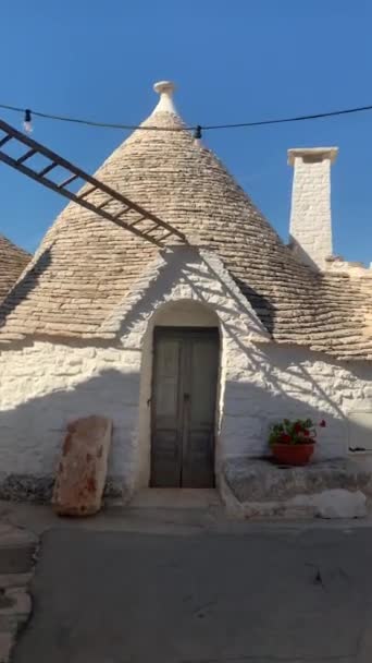 Alberobello Talya Daki Trulli Evlerini Dikey Olarak Izliyoruz Puglia Nın — Stok video