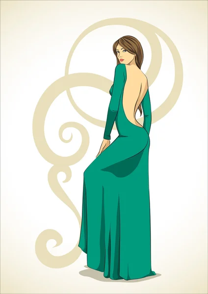 Girl in a Green Dress — Stock Vector