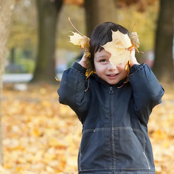 Bambino nel parco autunnale — Foto Stock