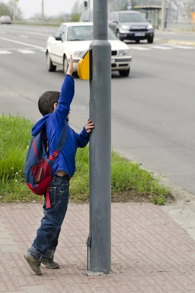 Niño en cruce peatonal —  Fotos de Stock