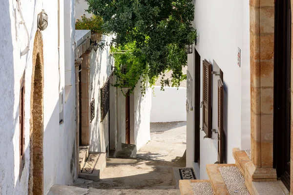 Narrow Street Old Historic Town Greece Lindos Rhodos — Stock Photo, Image