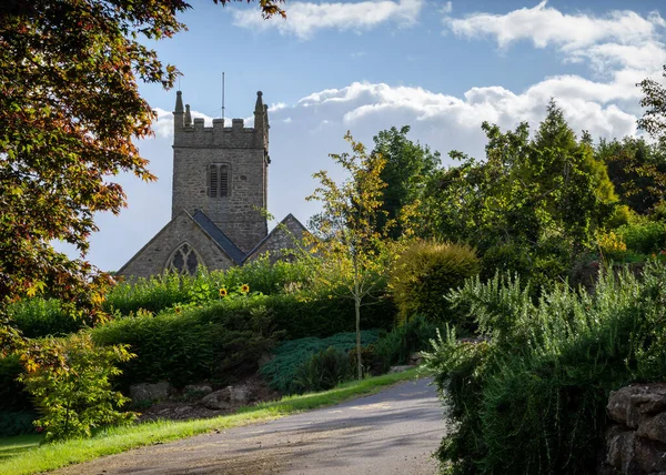 View Small Church Tower Traditional Village Britford Devon England — Stock Photo, Image