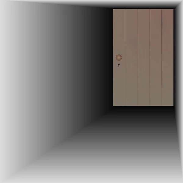Dřevěné dveře s dřevěnou rukojetí a klíčové dírky — Stockový vektor
