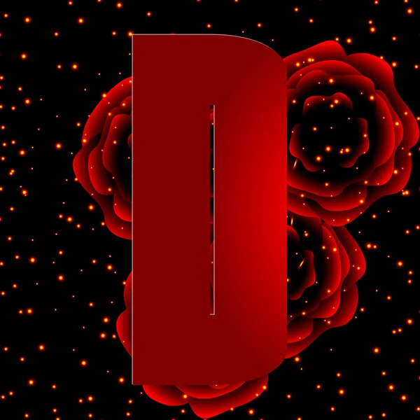 Alphabet auf einem Hintergrund aus roten Rosen Buchstabe d — Stockvektor