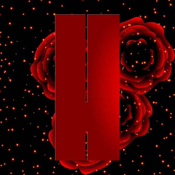 Alfabeto sobre fondo de rosas rojas Letra H — Vector de stock
