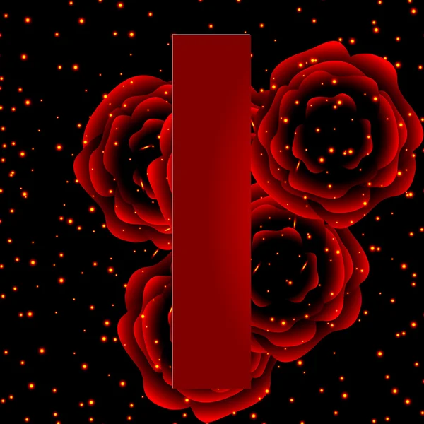 Alphabet on a background of red roses Letter I — Stock Vector